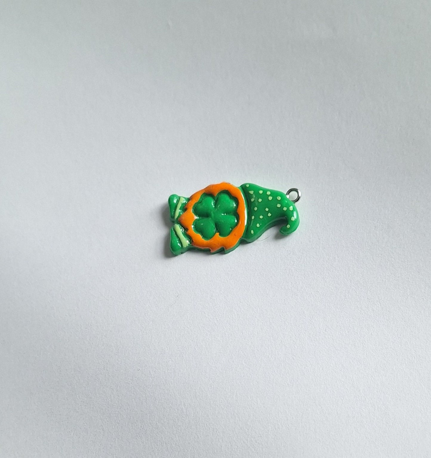 Kawaii polka dot green clover gnome charms / polymer clay st patricks day gnome charm / leprechaun gnome charm stitch marker progress keeper
