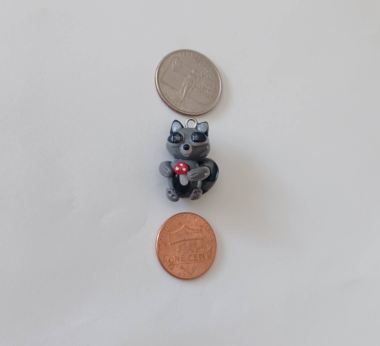 Kawaii raccoon charms / polymer clay raccoon with mushroom charms / kawaii animal charms / kawaii raccoon jewelry