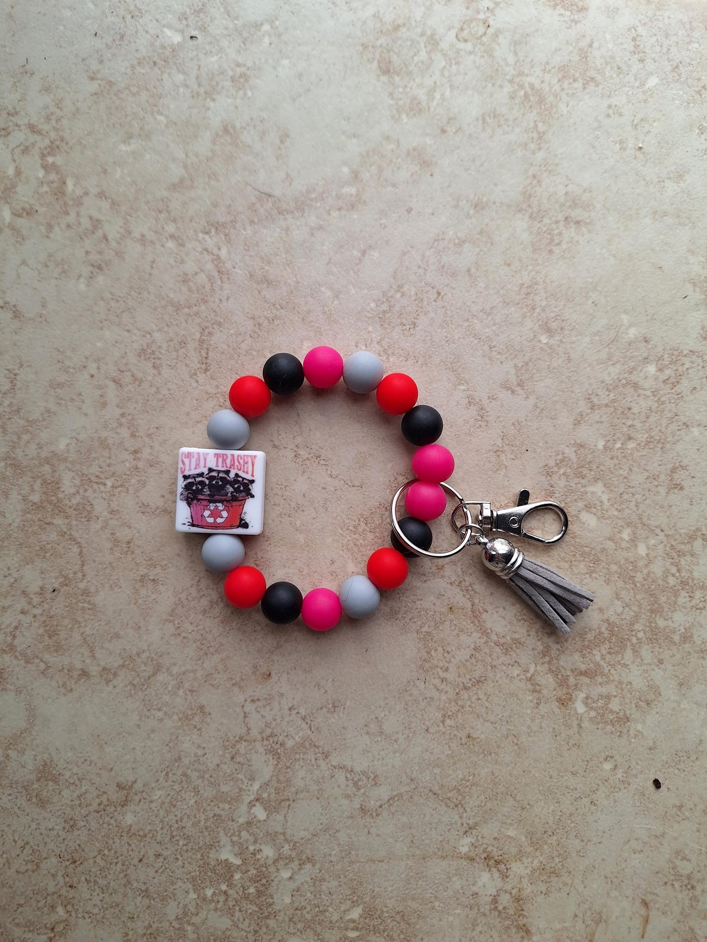 Silicone beaded wristlet stay trashy attitude silicone beaded wristlet keychain / raccoon bag accessories key chain gift