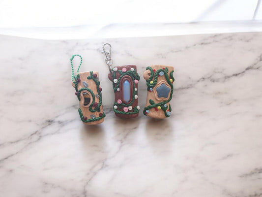 polymer clay keychain lighter case / polymer clay rose vine crystal cottage core lighter case with keychain