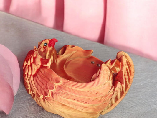 3D printed red orange Phoenix yarn bowl / 3d printed phoenix 3d printed animals figurine knick knack yarn bowl