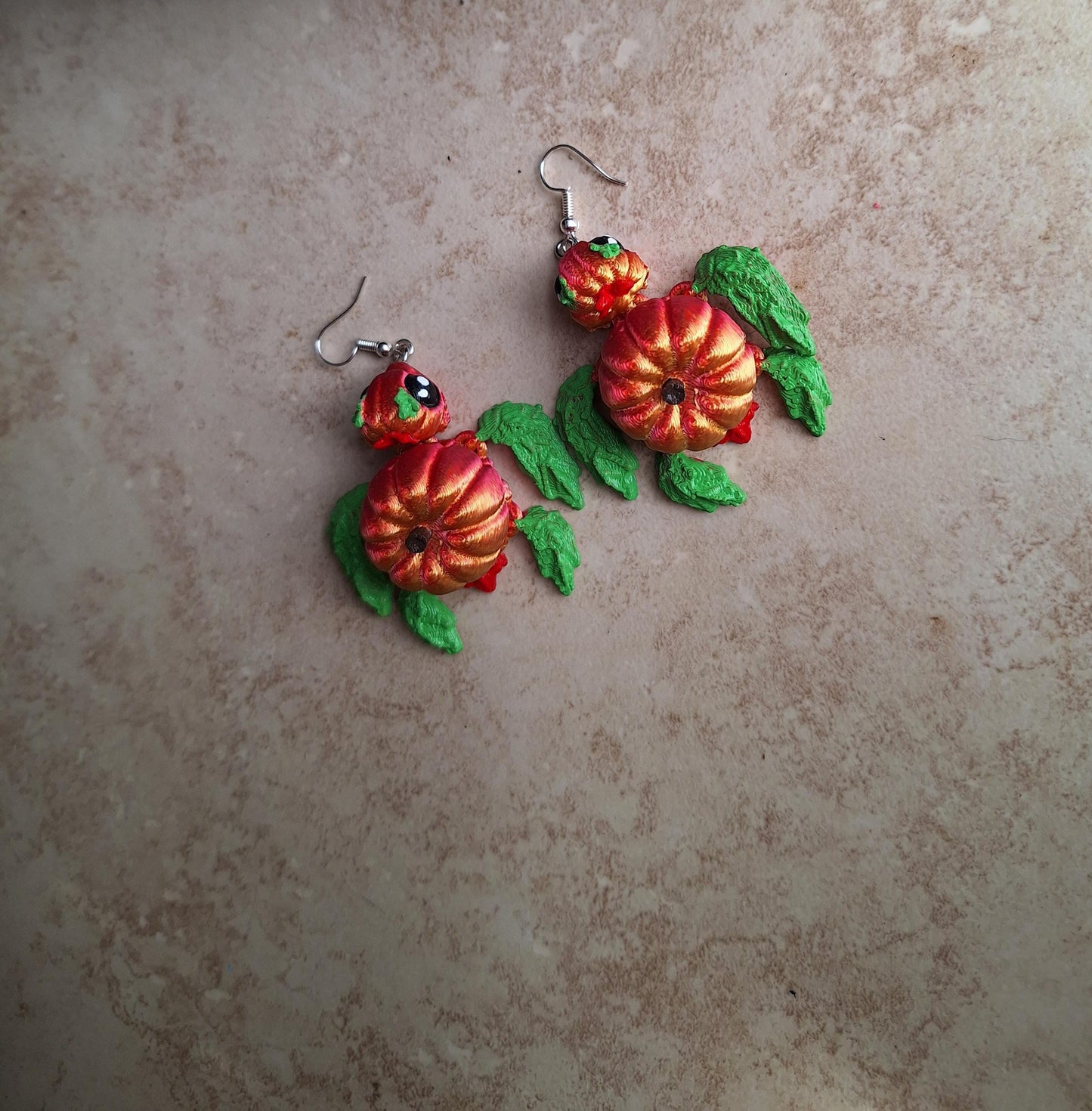 3D articulated red orange pumpkin turtle jewelry earrings charm / 3d printed turtle animal halloween fall pumpkin dangle earrings Fidget