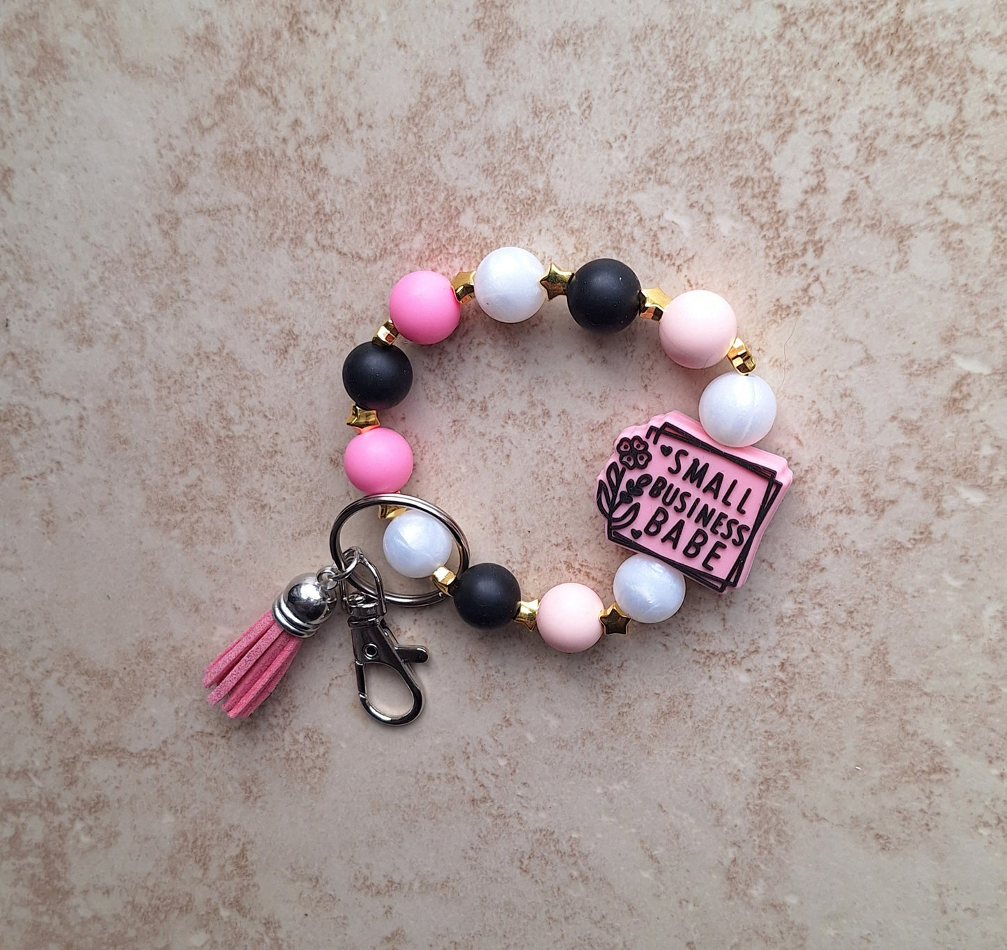 Silicone beaded wristlet keychain / small business babe silicone beaded wristlet keychain / girl boss bag accessories key chain