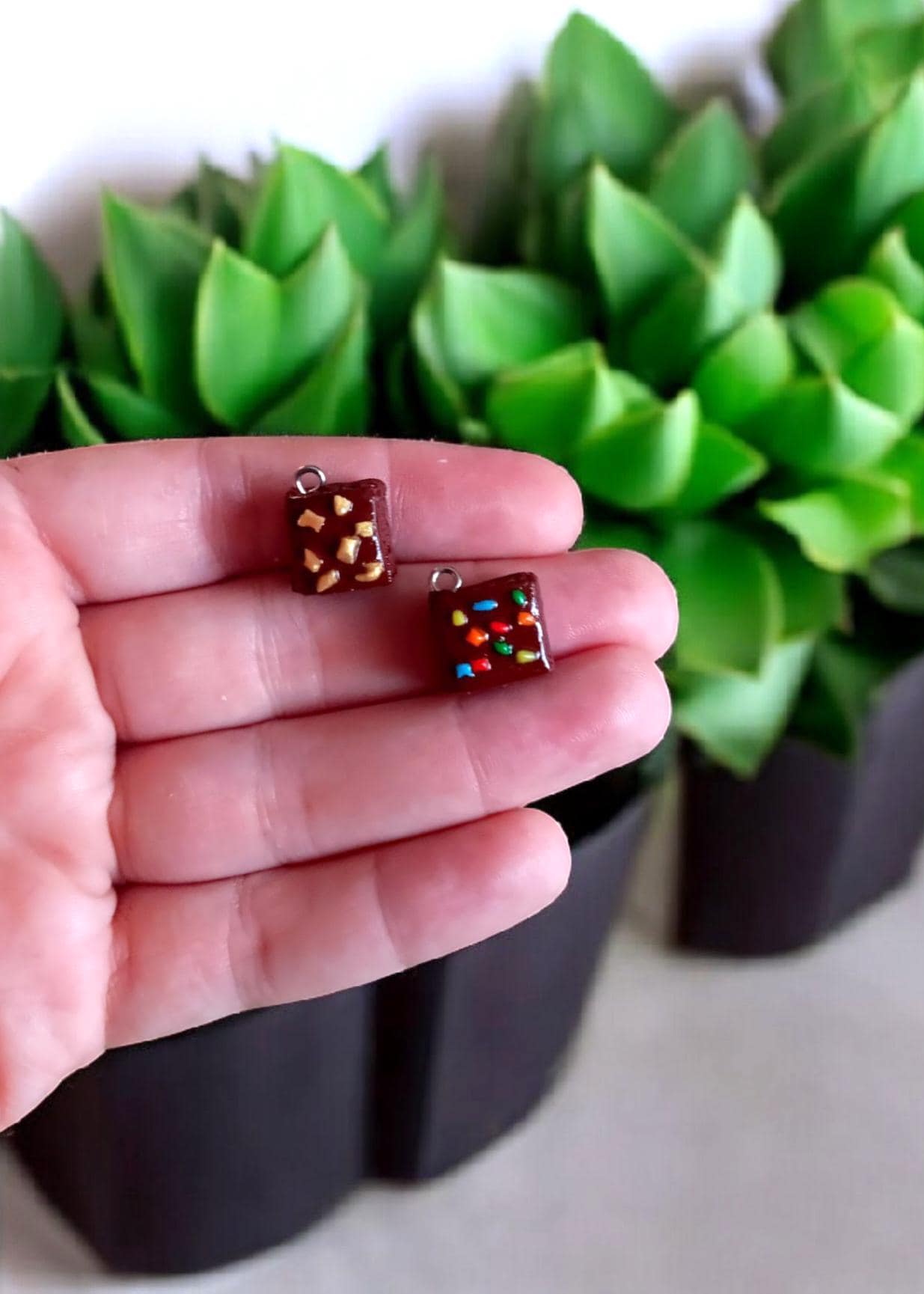 Polymer clay brownie square charms / cute clay brownie charms charms / colorful clay jewelry charm stitch marker progress keeper notions