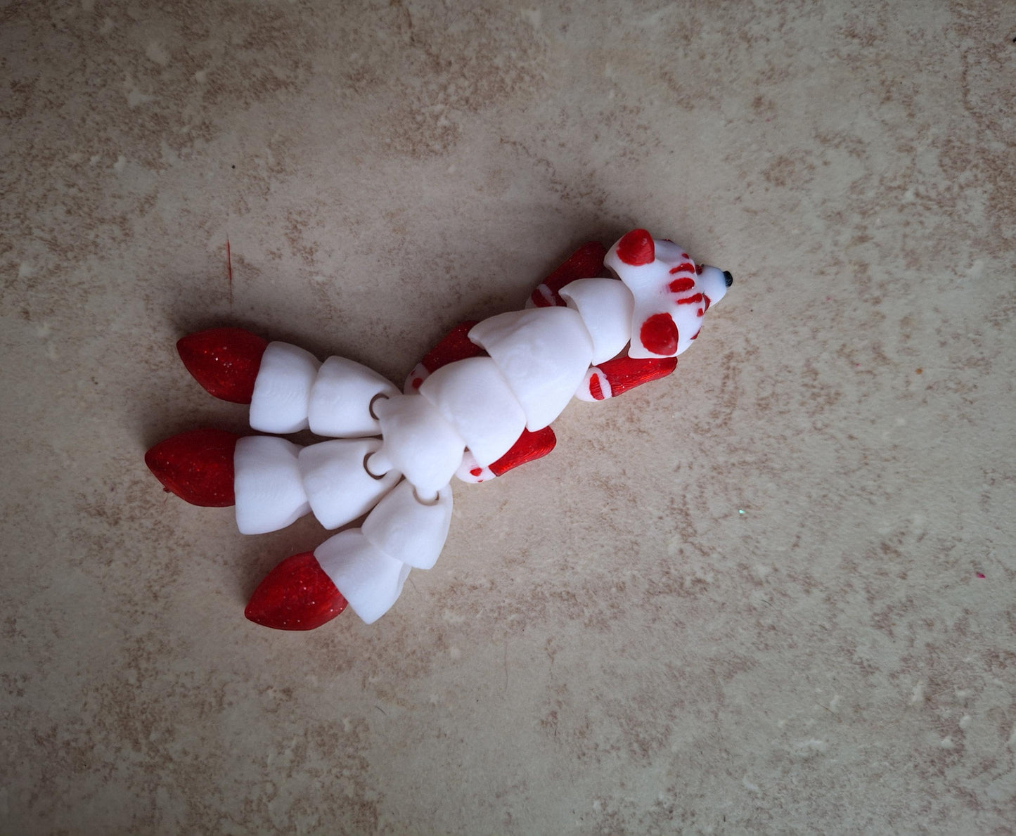 3D articulated red blue baby kitsune fox straw topper cap / 3d printed kitsune / 3d printed animals figurine knick knack Fidget