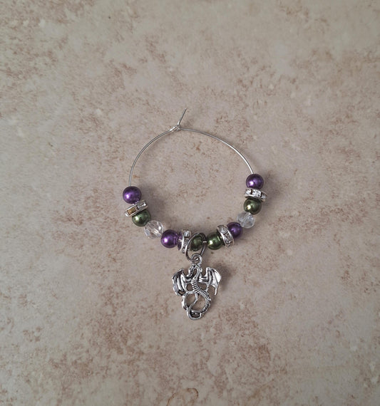 faux pearl green purple silvertone dragon charm tumbler accessories tumbler charm  buddy / beaded dragon cup handle charm