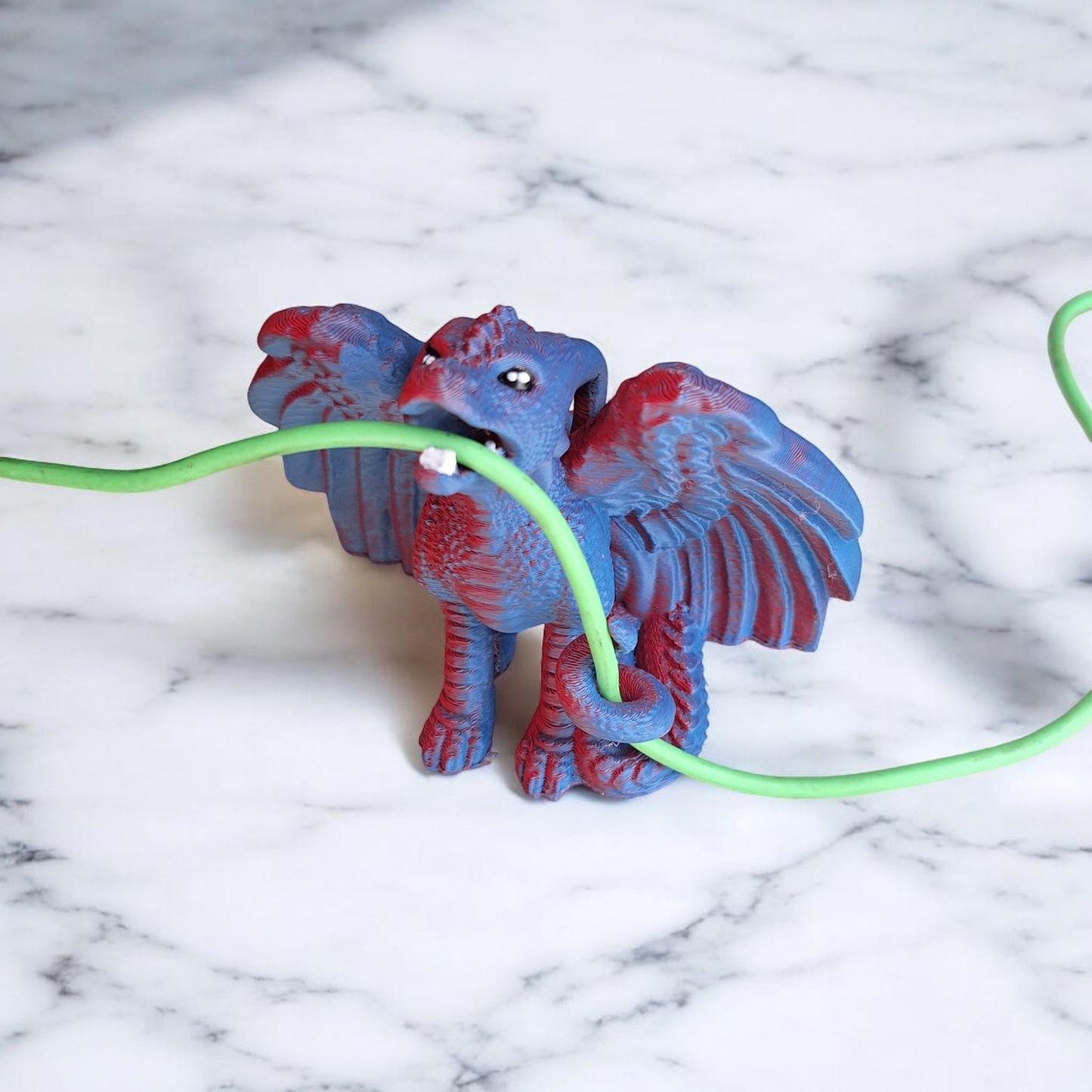 3D printed red blue two tone dragon cord holder / 3d dragon cord organizer / 3d printed dragon knick knack