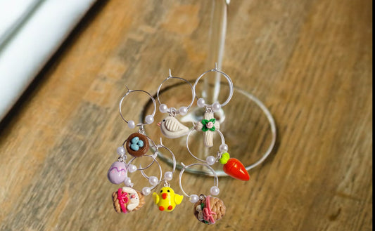 Set of 8 Easter wine charms / holiday wine charms / spring wine charms / set of 8 polymer clay easter celebrate wine charms
