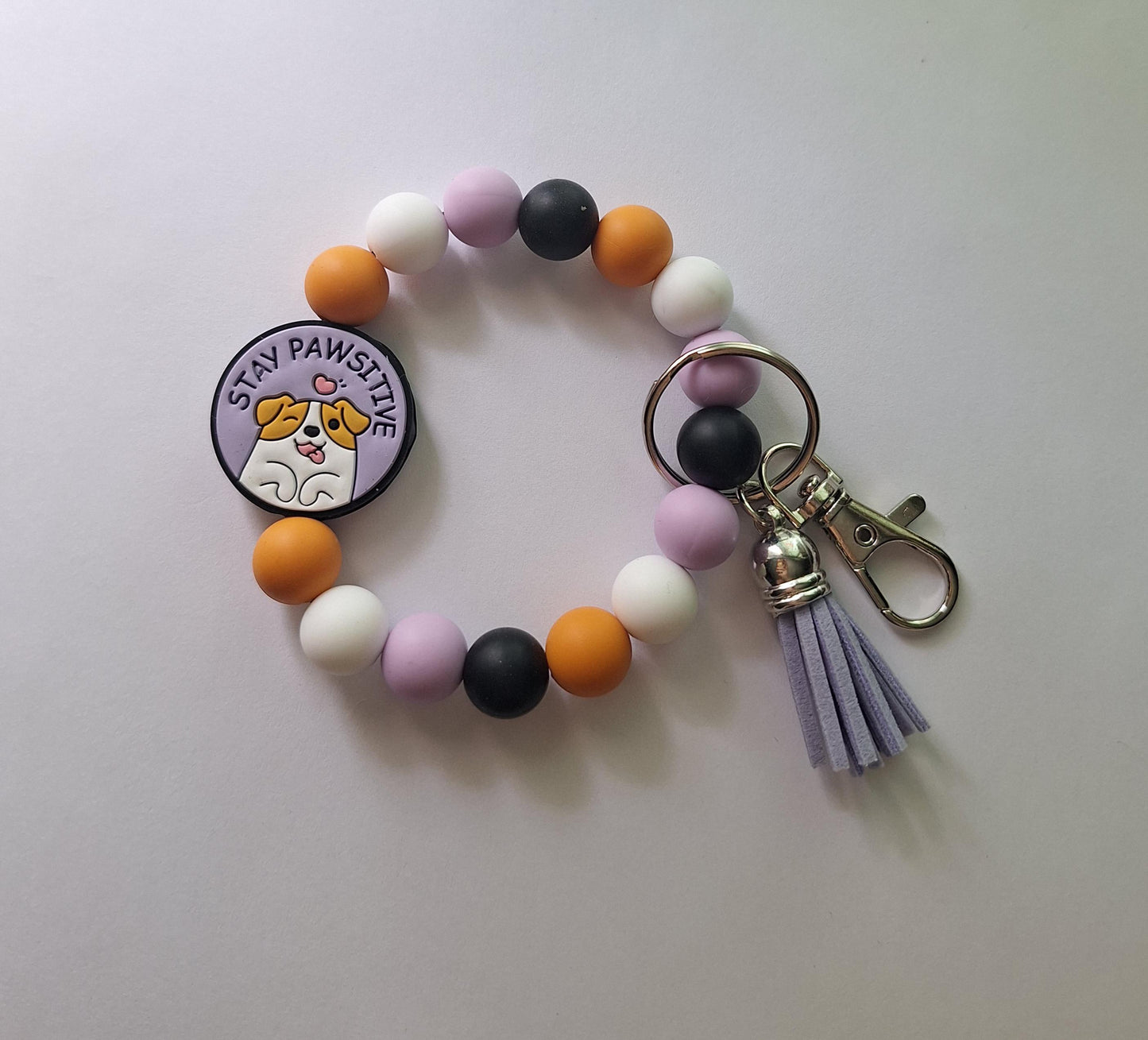 Silicone beaded wristlet keychain stay pawsitive  / dog mom silicone beaded wristlet keychain / stay positive bag accessories key chain gift
