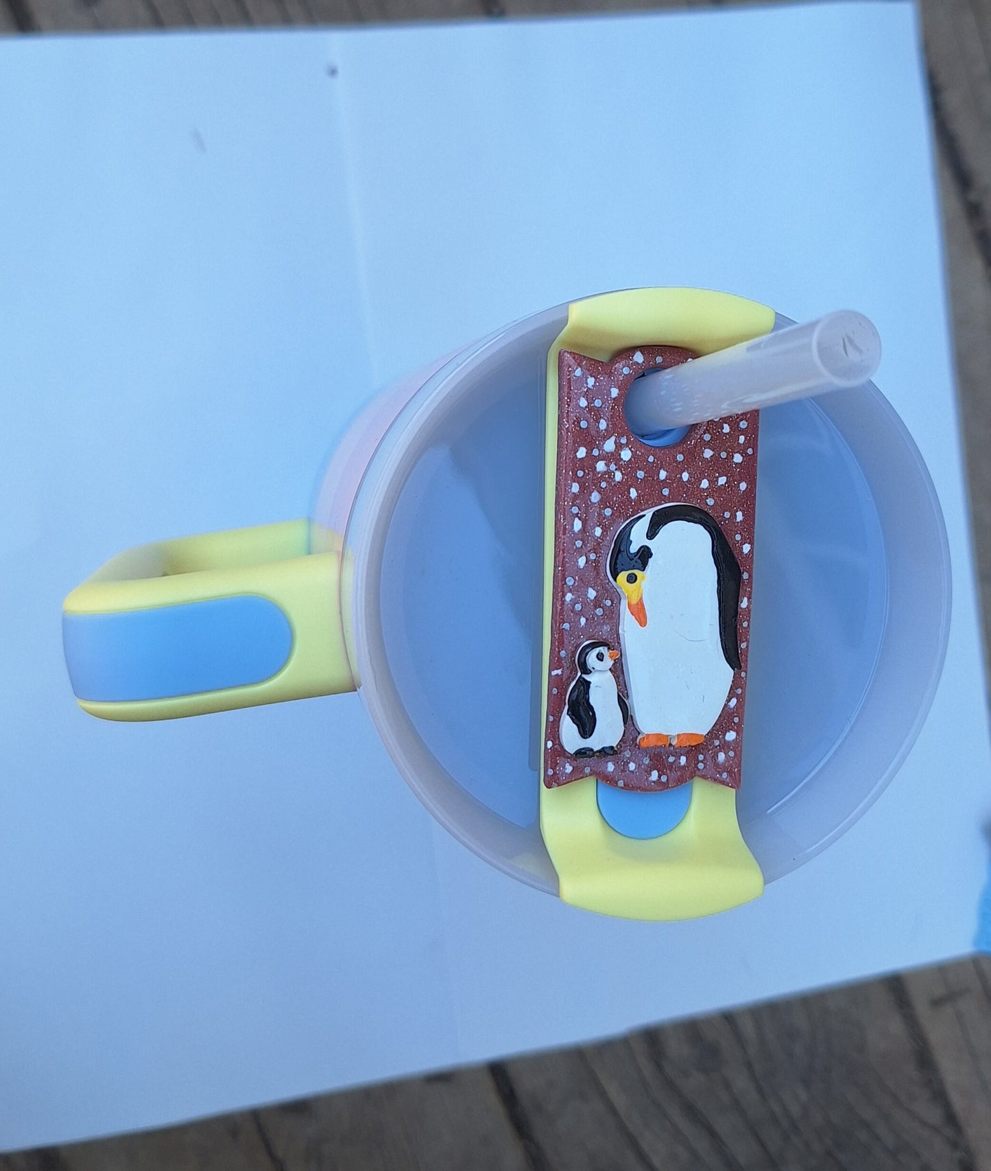 Polymer clay straw tag tumbler topper / clay tumbler accessories / winter penguin tumbler topper straw tag / penguin tumbler accessories