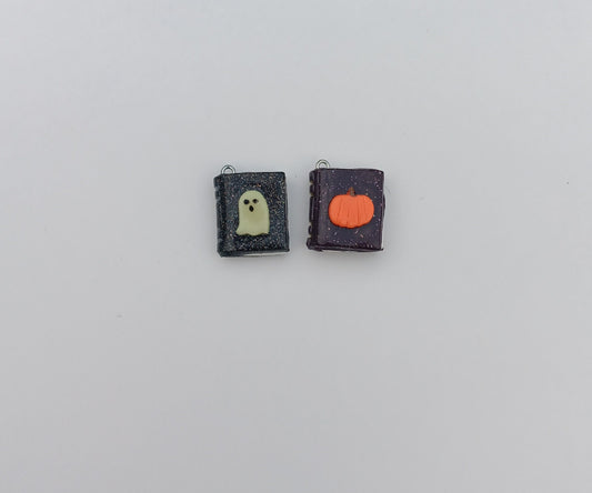 Kawaii halloween book charms / polymer clay fall book charms / bookworm jewelry charms / tiny Book charms / clay ghost pumpkin book charms