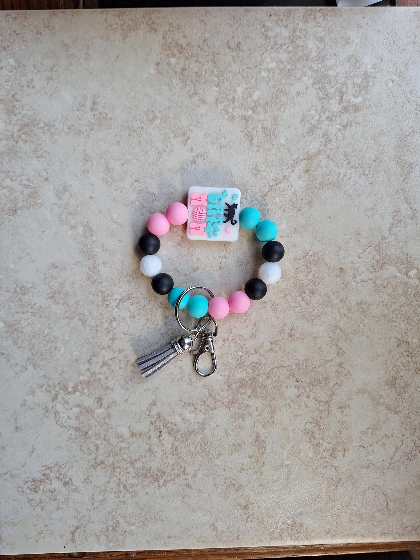 Silicone beaded wristlet keychain kawaii love cats cat mom silicone beaded wristlet keychain /  bag accessories key chain