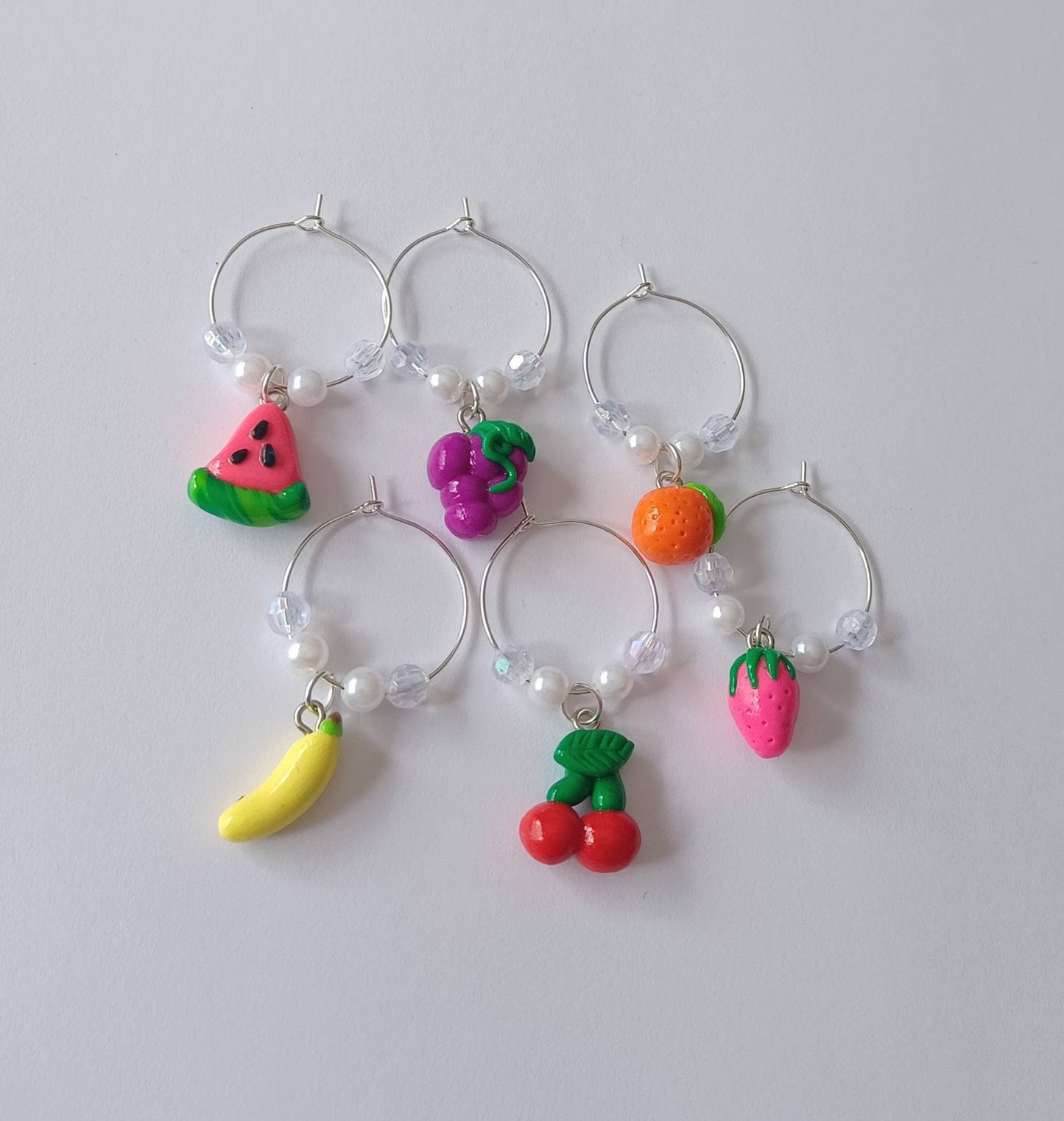 Set of 6 Red fruit wine charms / summer wine charms / food wine charms / set of 6 polymer clay wine charms