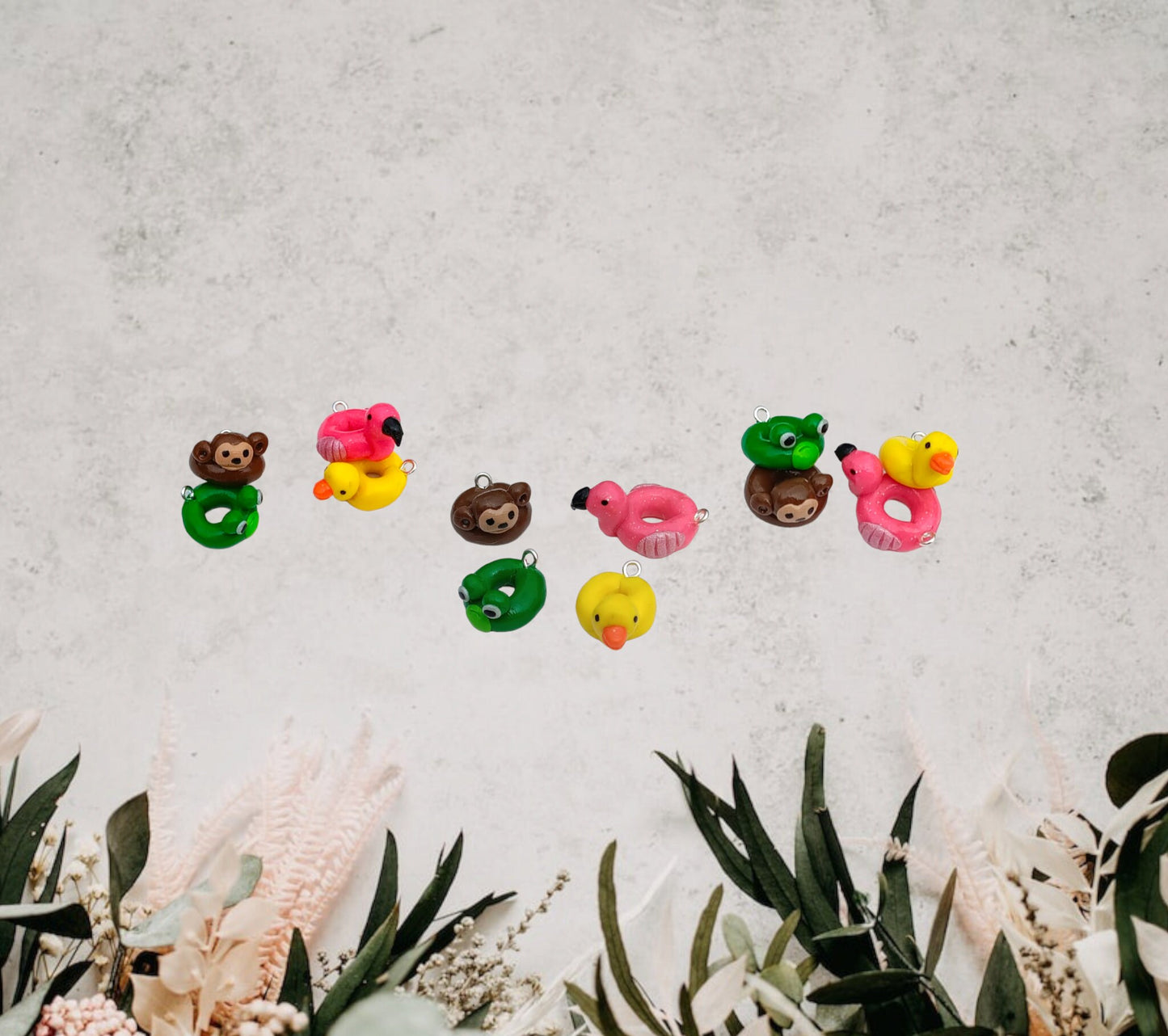 Kawaii summer beach floatie flamingo charms / polymer clay animal charms / animal floatie charms / animal floaty charms frog duck monkey
