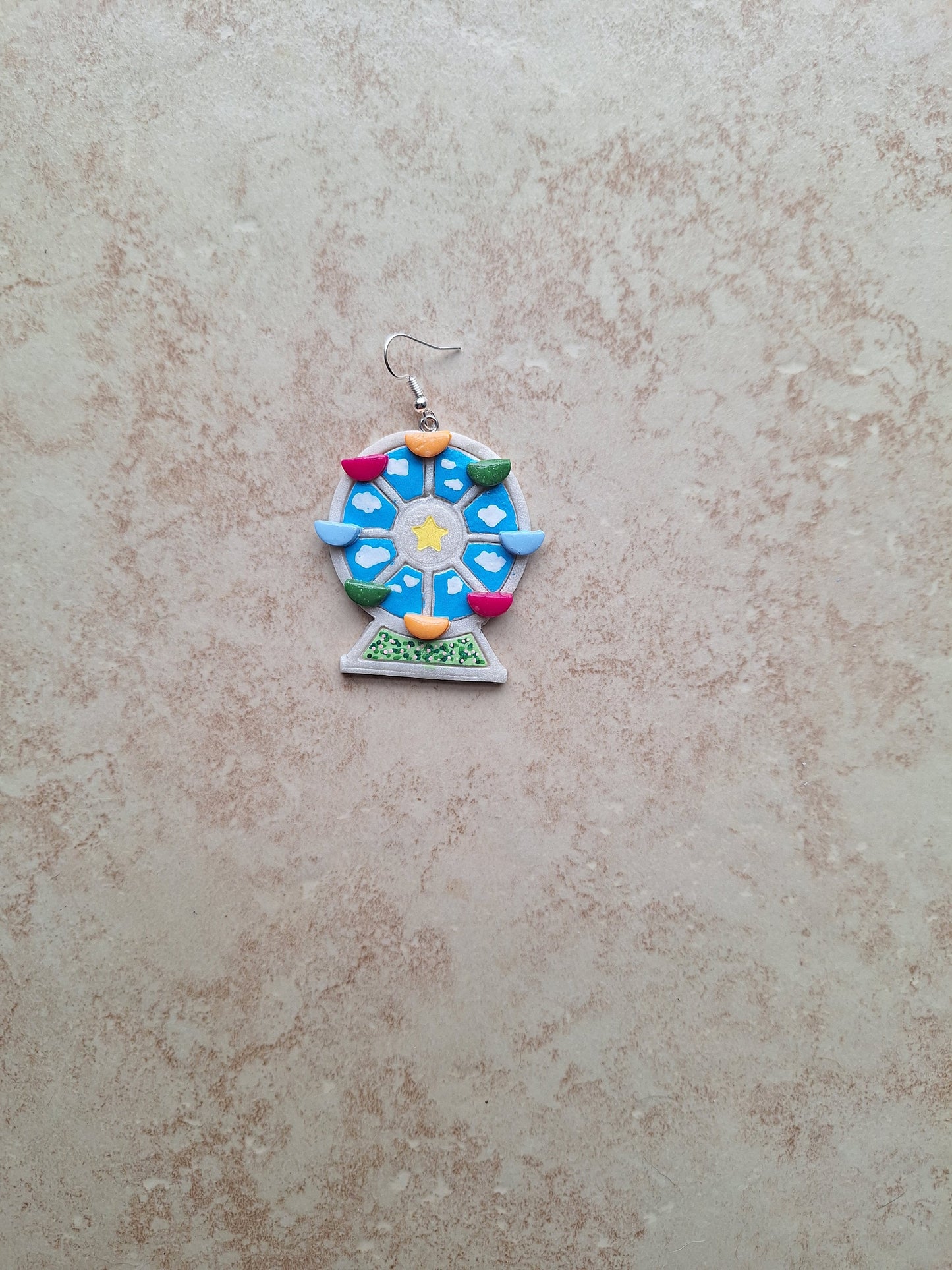 Kawaii ferris wheel earrings / polymer clay dangle earrings / clay fair ride ferris wheel jewelry / clay carnival fair earrings