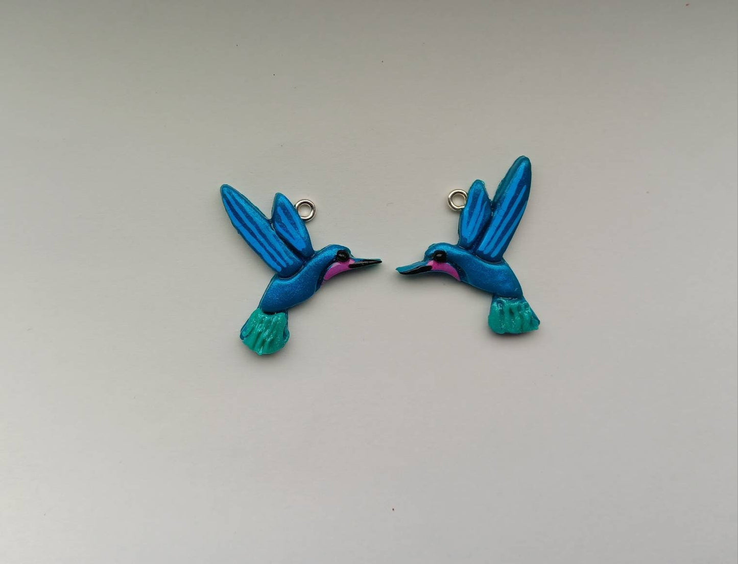Kawaii hummingbird charms / polymer clay teal pink hummingbird charms / kawaii bird charms / kawaii humming bird jewelry