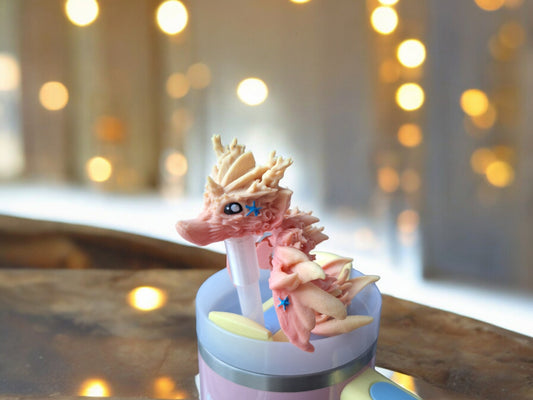 3D articulated ombre coral reef dragon straw cap / 3d printed dragon animals / coral tadling dragon straw topper cover Fidget figurines