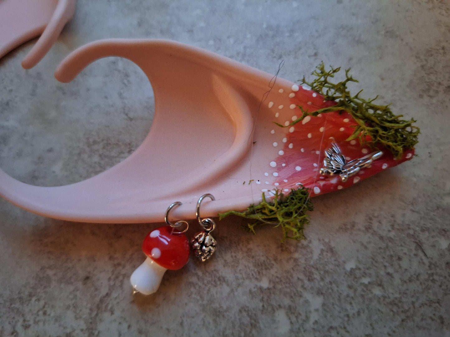 red orange toadstool rubber fairy pixie elf ears / halloween costume accessory cosplay elf ears / painted elf ears with earrings
