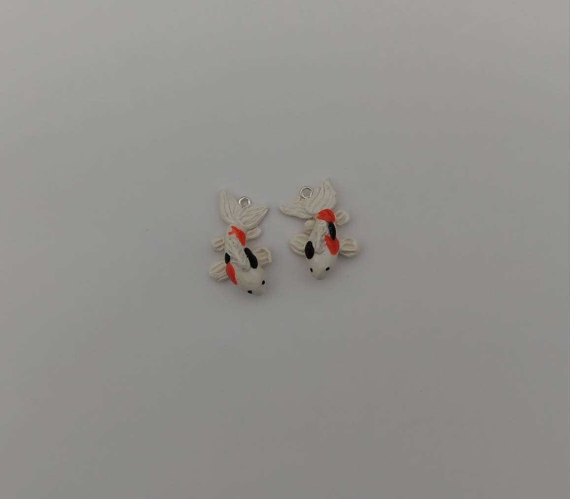 Kawaii black white orange koi fish charms / polymer clay charms / kawaii koi fish charms / kawaii fish nautical charms / koi fish