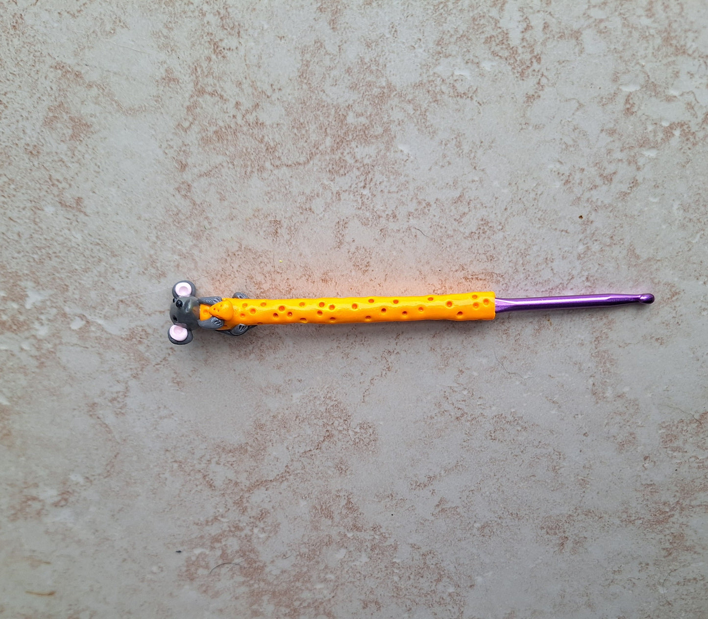 Polymer clay cute mouse in cheese crochet hook