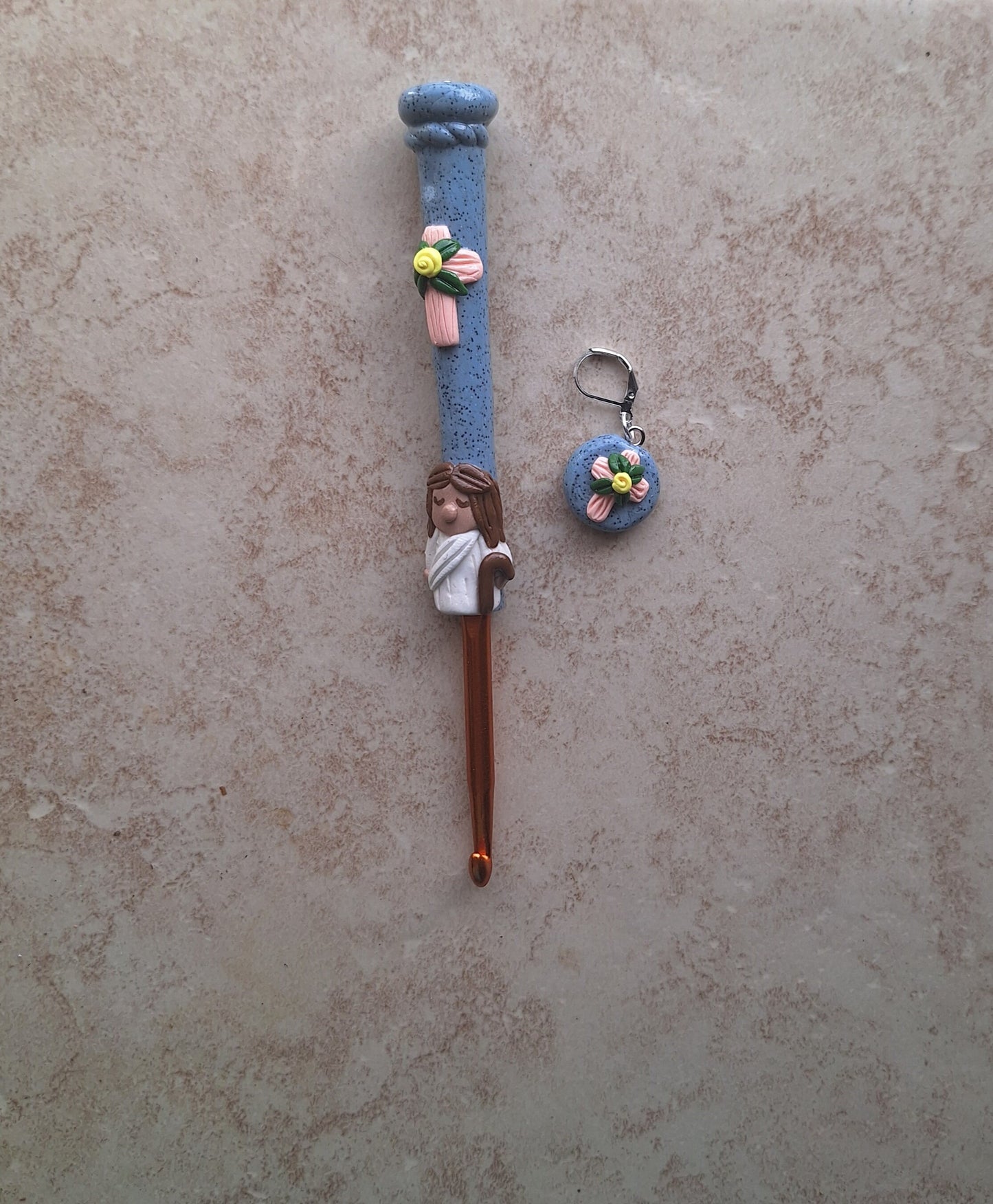 Polymer clay Christian religious Jesus Cross crochet hook