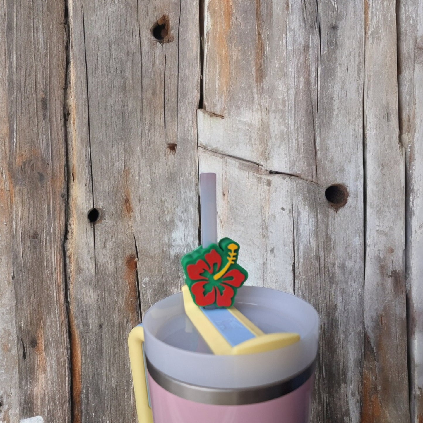3D printed red hibiscus flower straw buddy charm tumbler accessories / tumbler charm straw buddy / beach tropical flower straw topper charm