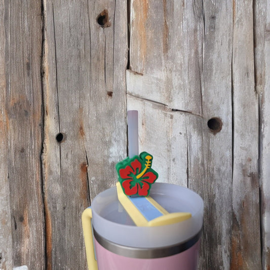 3D printed red hibiscus flower straw buddy charm tumbler accessories / tumbler charm straw buddy / beach tropical flower straw topper charm