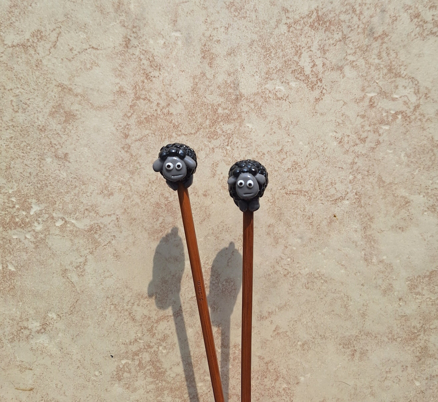 Polymer clay Set of 2 black sheep knitting needles knitting accessory