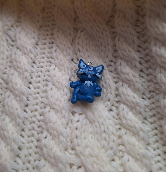 Clay blue moon lunar celestial kitsune fox  charms / polymer clay kawaii fox animal charms stitch marker progress keeper notions