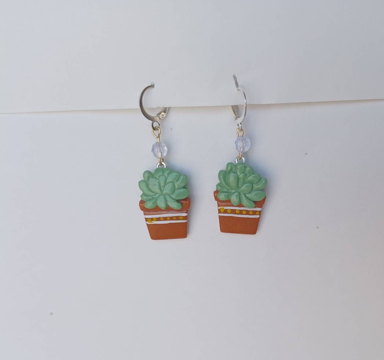 Kawaii succulent earrings / polymer clay succulent plant earrings / kawaii floral plant jewelry / clay succulent
