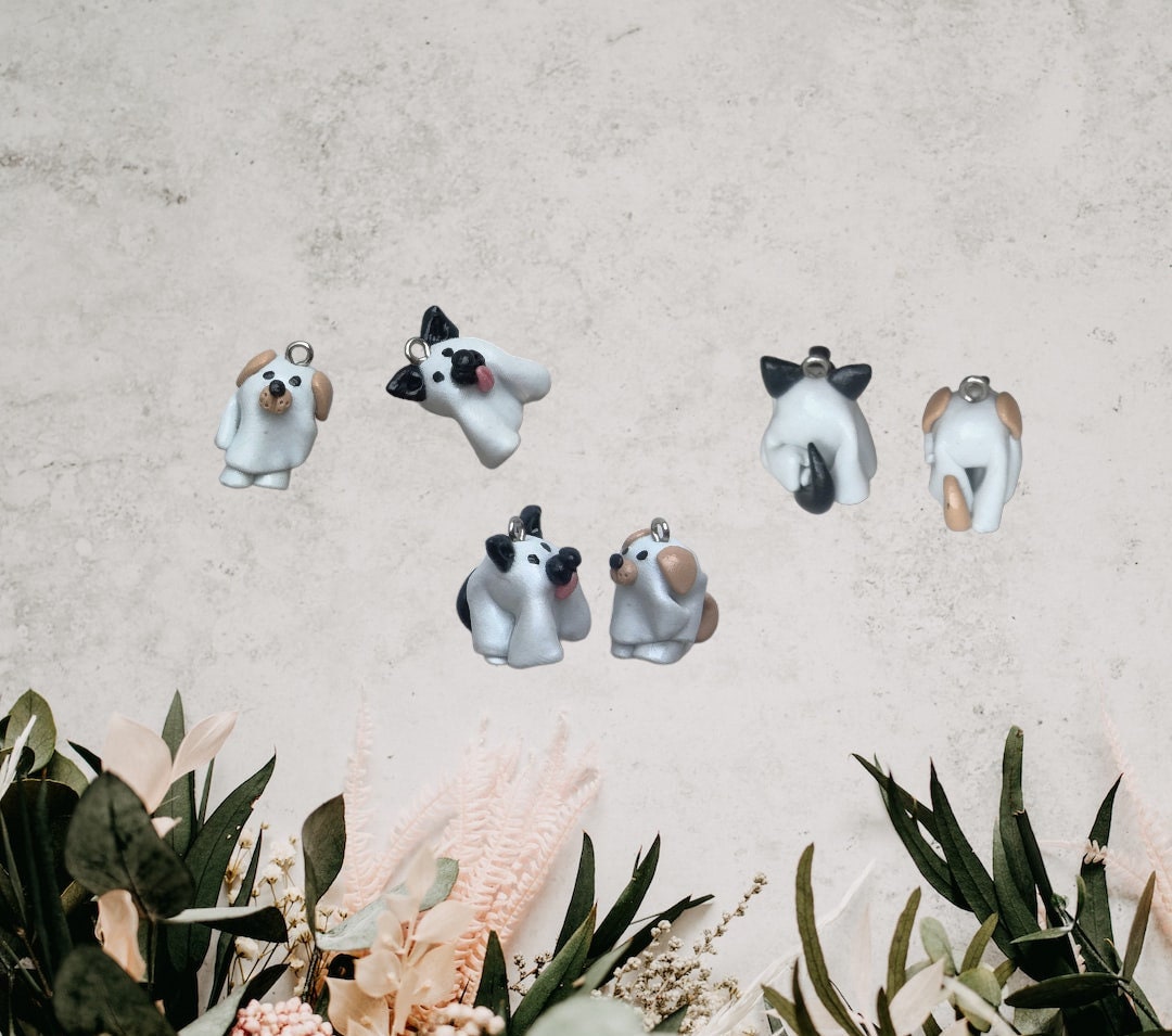 Kawaii sheet ghost charms / polymer clay ghost Halloween charms / Halloween holiday jewelry / ghost puppy dog charms / ghost stitch marker