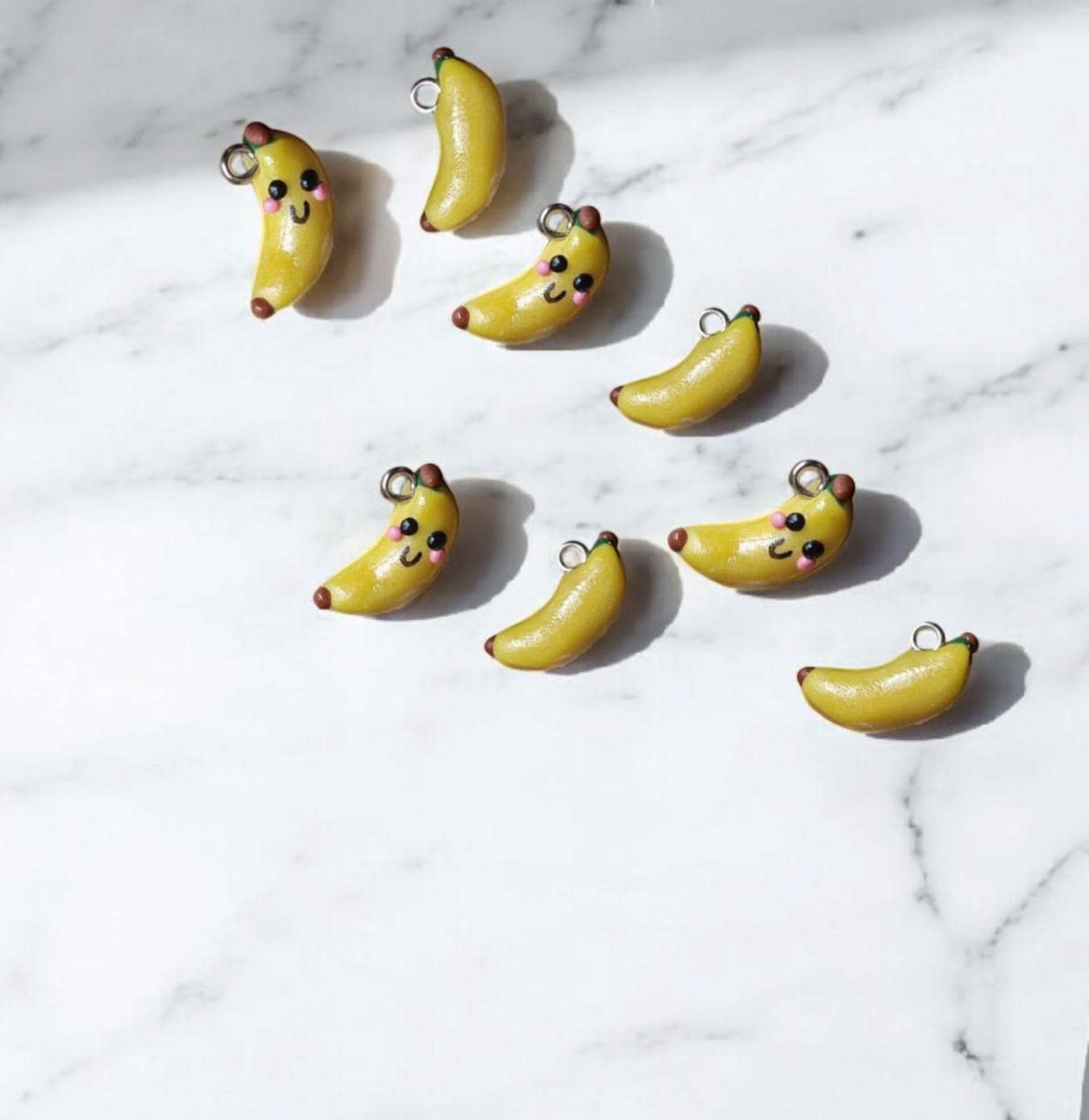 Polymer clay banana charms / cute clay banana charms kawaii food charms / clay banana jewelry charm stitch marker progress keeper notions