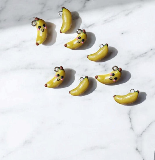 Polymer clay banana charms / cute clay banana charms kawaii food charms / clay banana jewelry charm stitch marker progress keeper notions