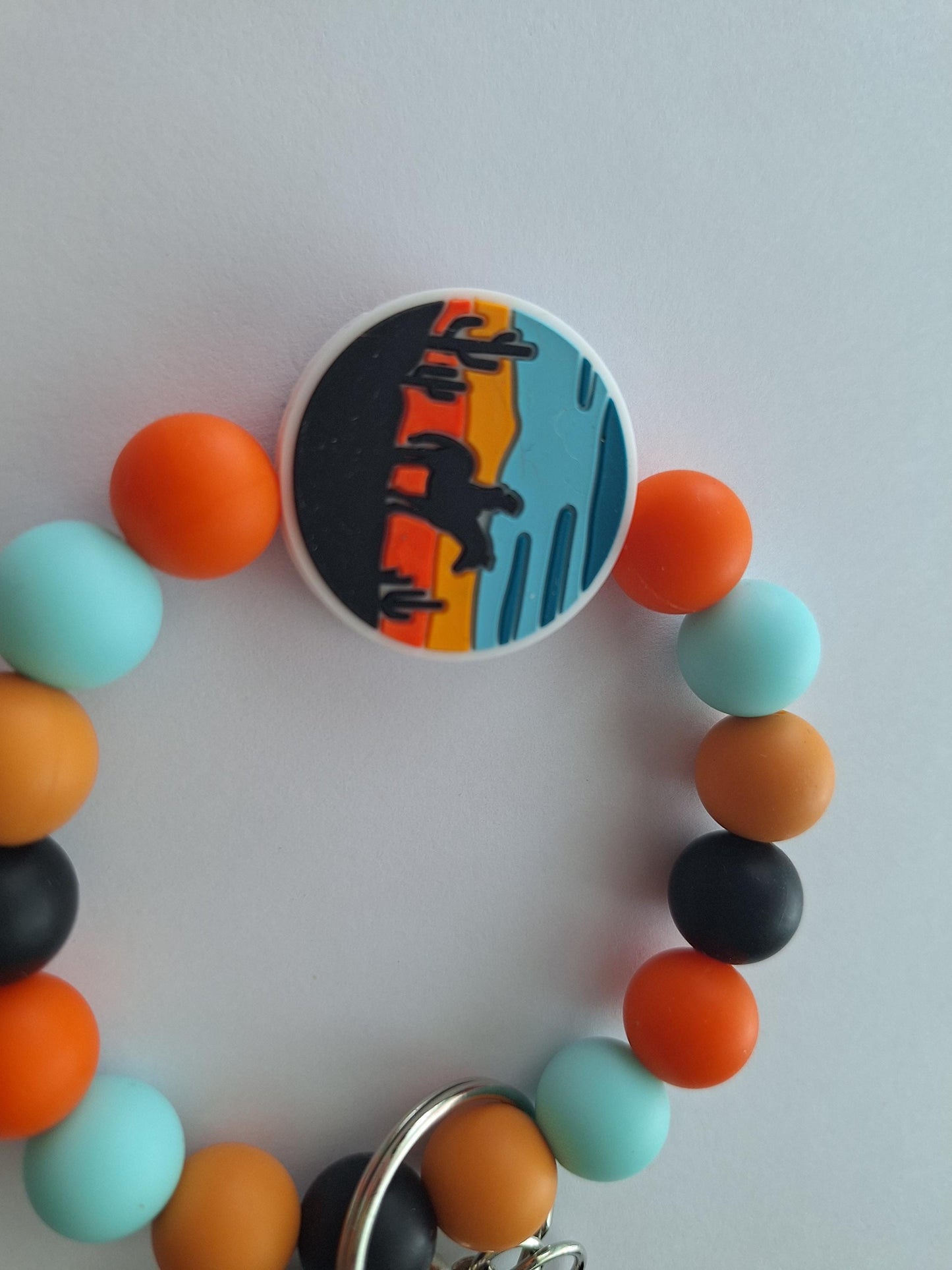 Silicone beaded wristlet / horse cactus western silhouette silicone beaded wristlet keychain / country western bag accessories key chain