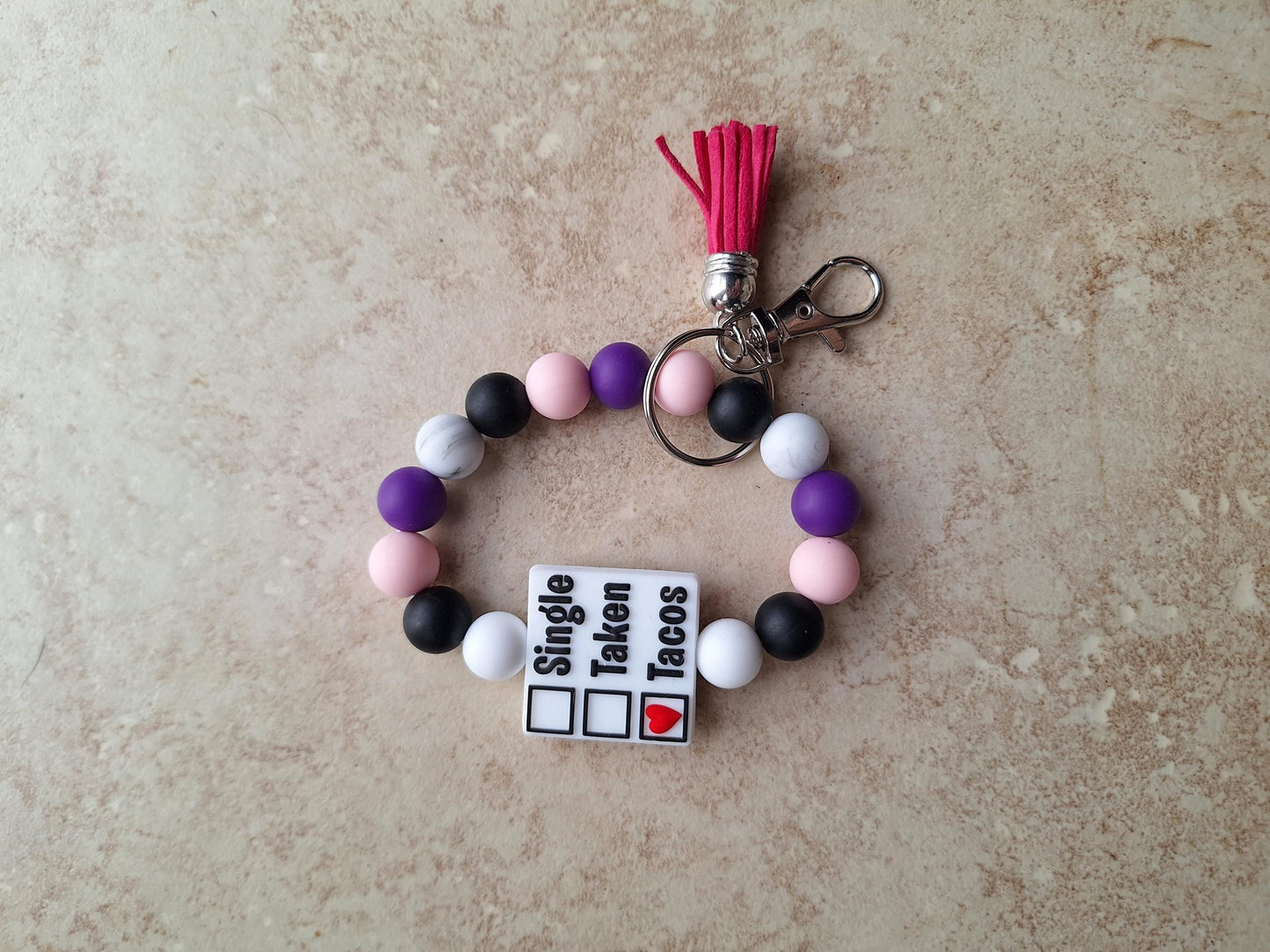Silicone beaded wristlet single taken tacos attitude silicone beaded wristlet keychain / funny bag accessories key chain gift