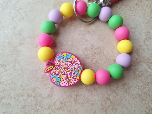 Silicone beaded wristlet keychain / teach love inspire silicone beaded wristlet keychain / teacher gift bag accessories key chain bright