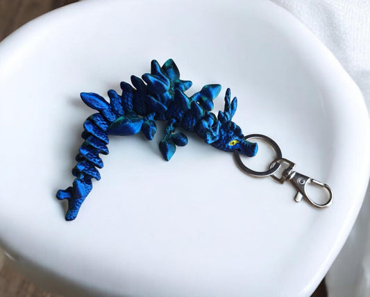 3D articulated blue green metallic leafy dragon keychain / 3d printed dragon 3d printed animals figurine knick knack Fidget keychain