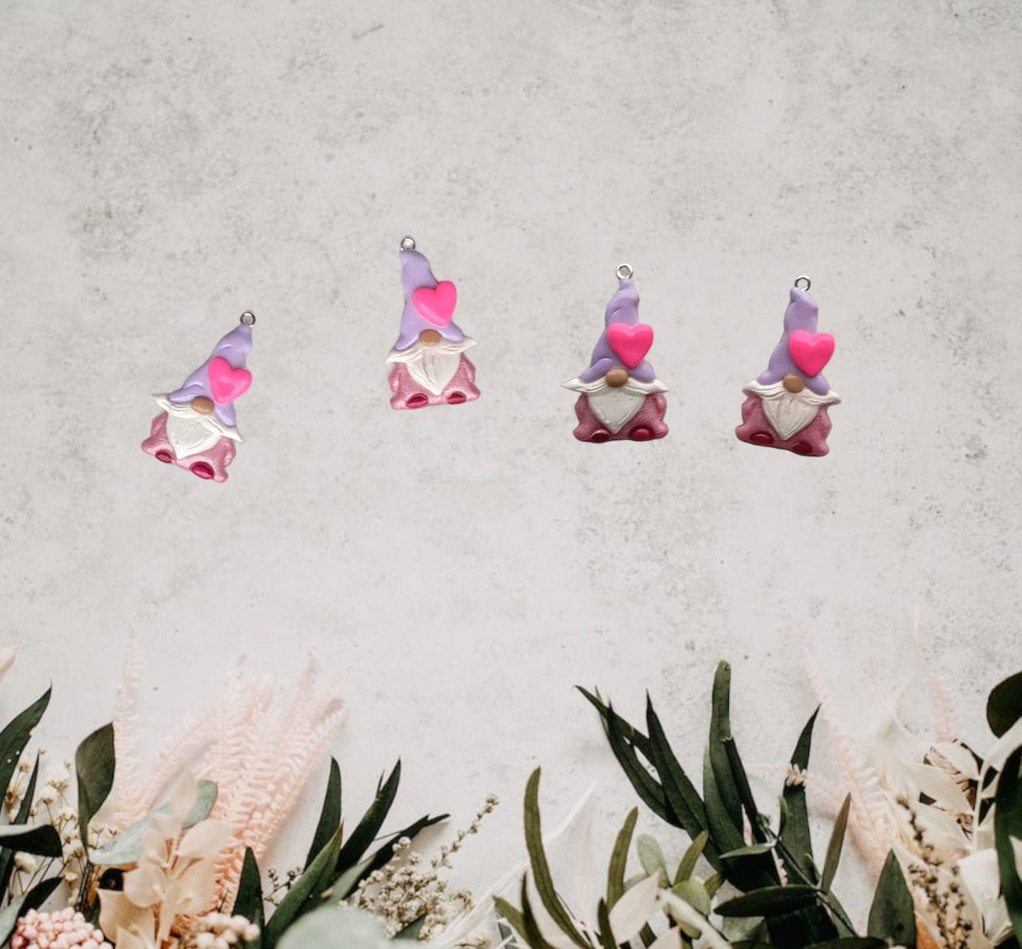 Kawaii heart gnome charms / polymer clay pink red purple gnome charms / kawaii valentine holiday charms / valentines day gnome charms
