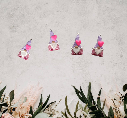 Kawaii heart gnome charms / polymer clay pink red purple gnome charms / kawaii valentine holiday charms / valentines day gnome charms