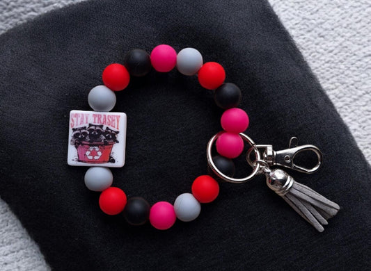 Silicone beaded wristlet stay trashy attitude silicone beaded wristlet keychain / raccoon bag accessories key chain gift
