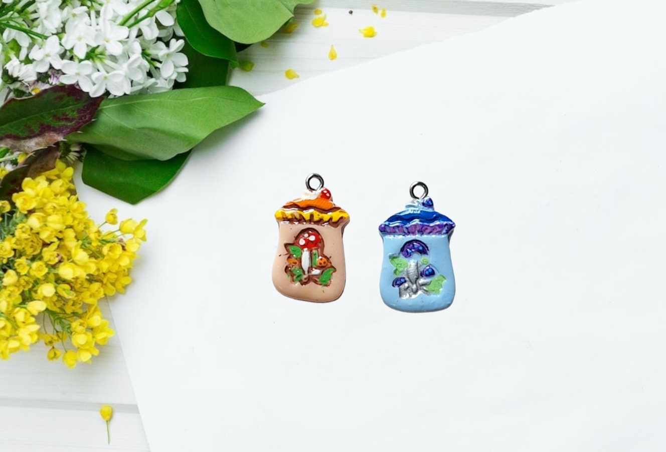 Kawaii vintage mushroom toadstool cookie jar charms / polymer clay toadstool charms kawaii charms / toadstool charm stitch marker