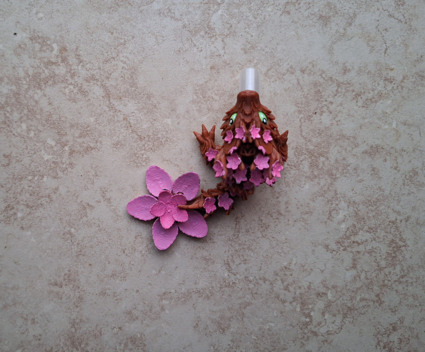 3D articulated cherry blossom dragon straw cap / 3d printed dragon animal / flower sakura dragon tadling straw topper cover Fidget figurines
