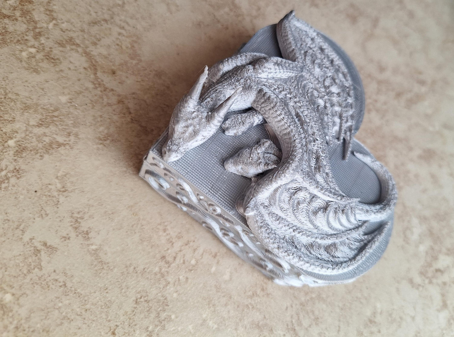 3D printed metallic silver dragon heart box / 3d dragon trinket jewelry box / 3d printed dragon knick knack organizer box