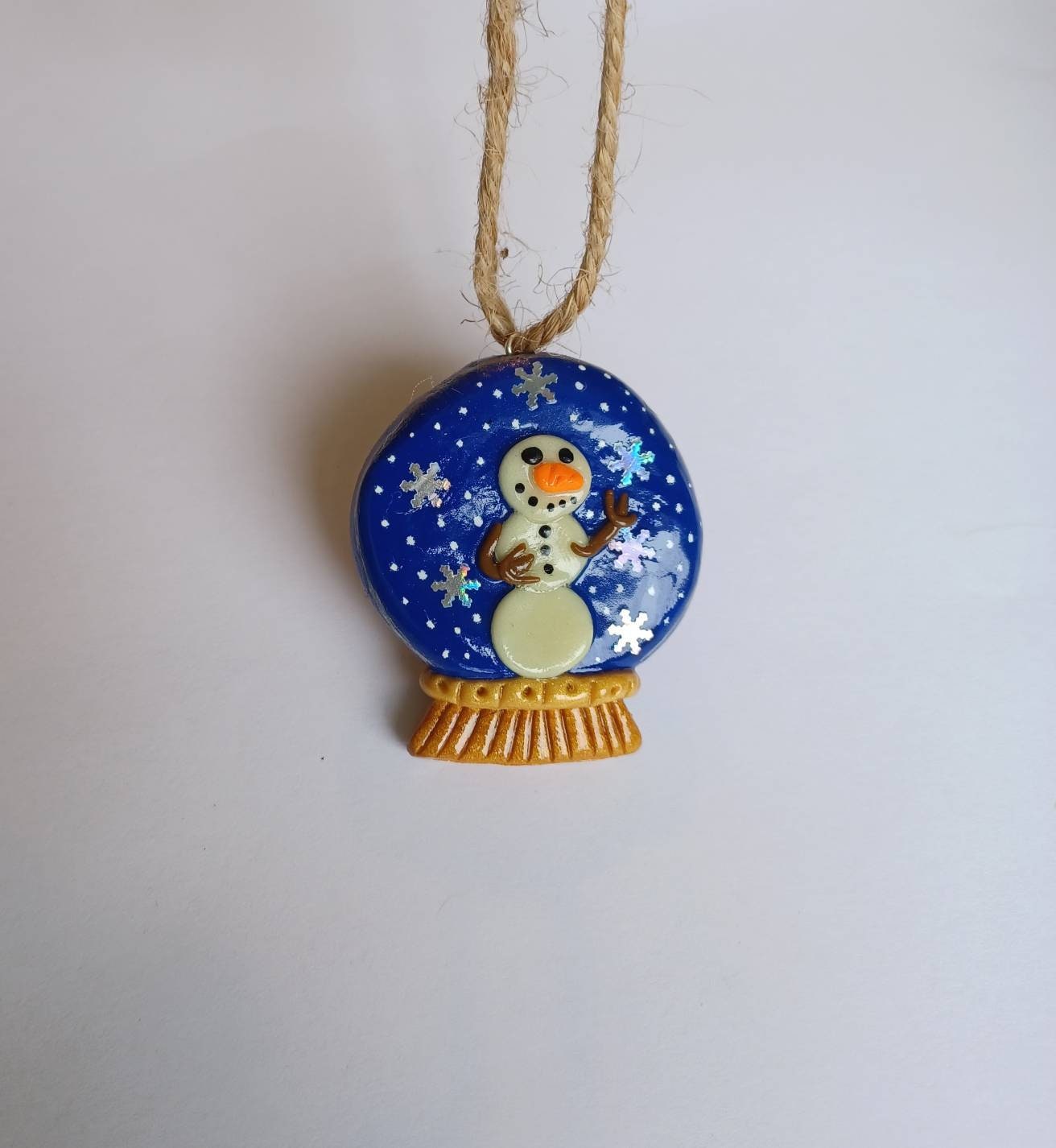 Christmas snowglobe ornament / snow globe ornament / polymer clay snowman ornament / polymer clay christmas ornament