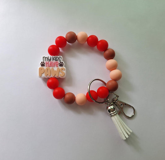 Silicone beaded wristlet keychain my kids have paws  / dog mom silicone beaded wristlet keychain / dog mom bag accessories key chain gift