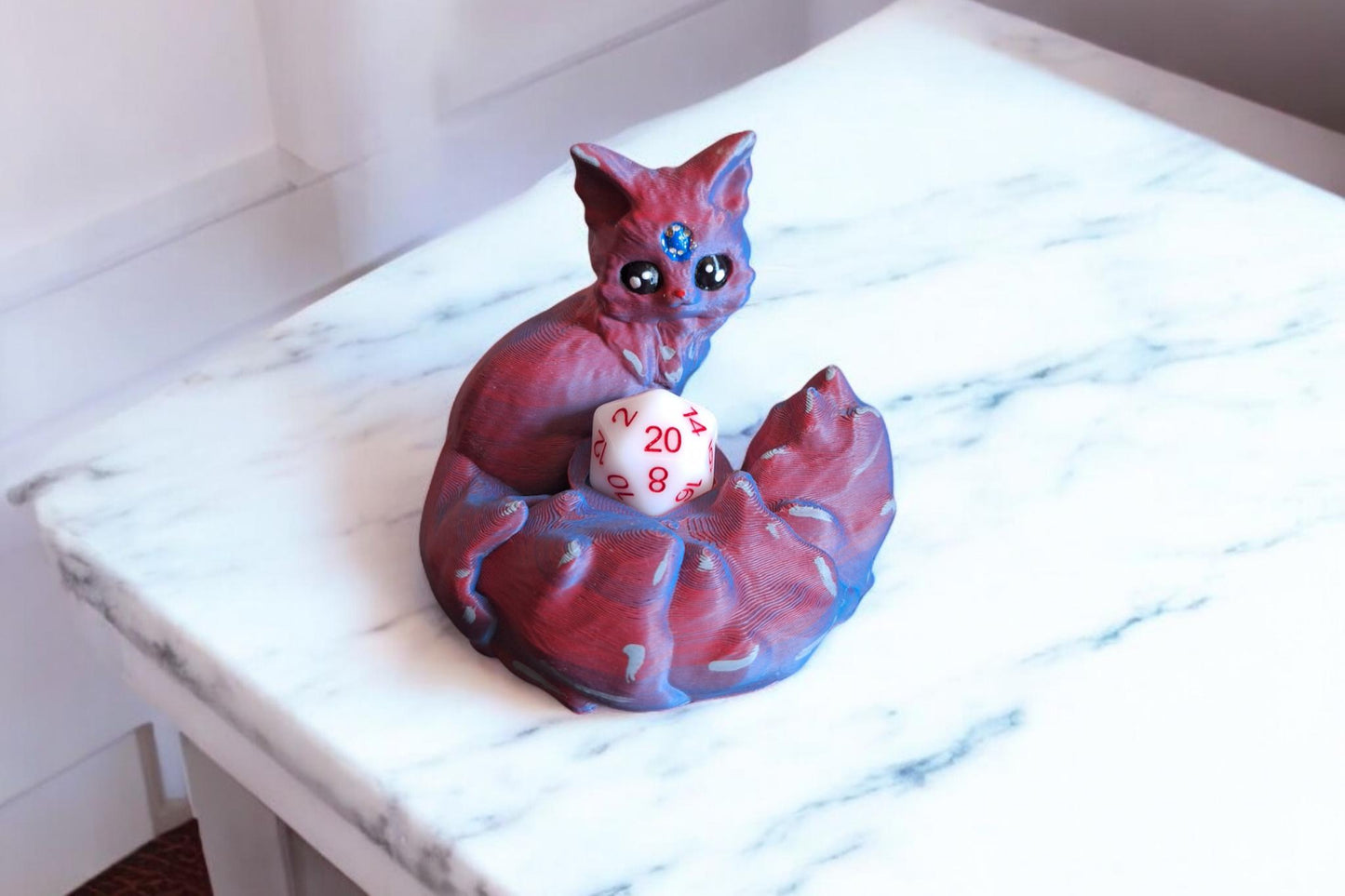3D printed and painted cat kitten dice guardian / 3d printed cat dice guardian / 3d printed d20 dice holder storage