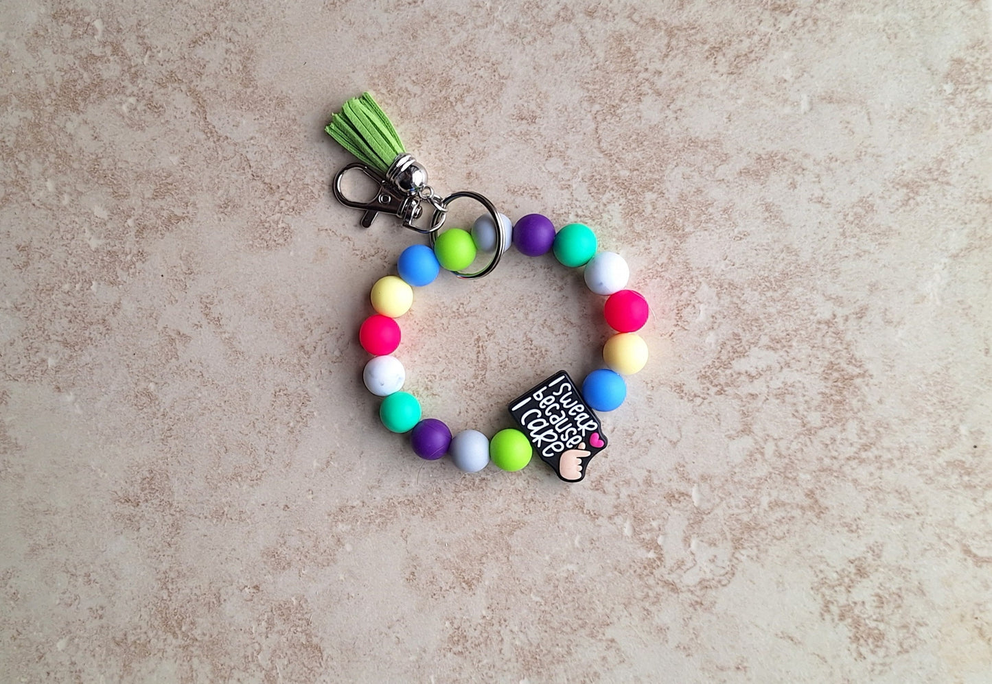 Silicone beaded wristlet keychain / i swear because i care silicone beaded wristlet keychain / swear attitude bag accessories key chain