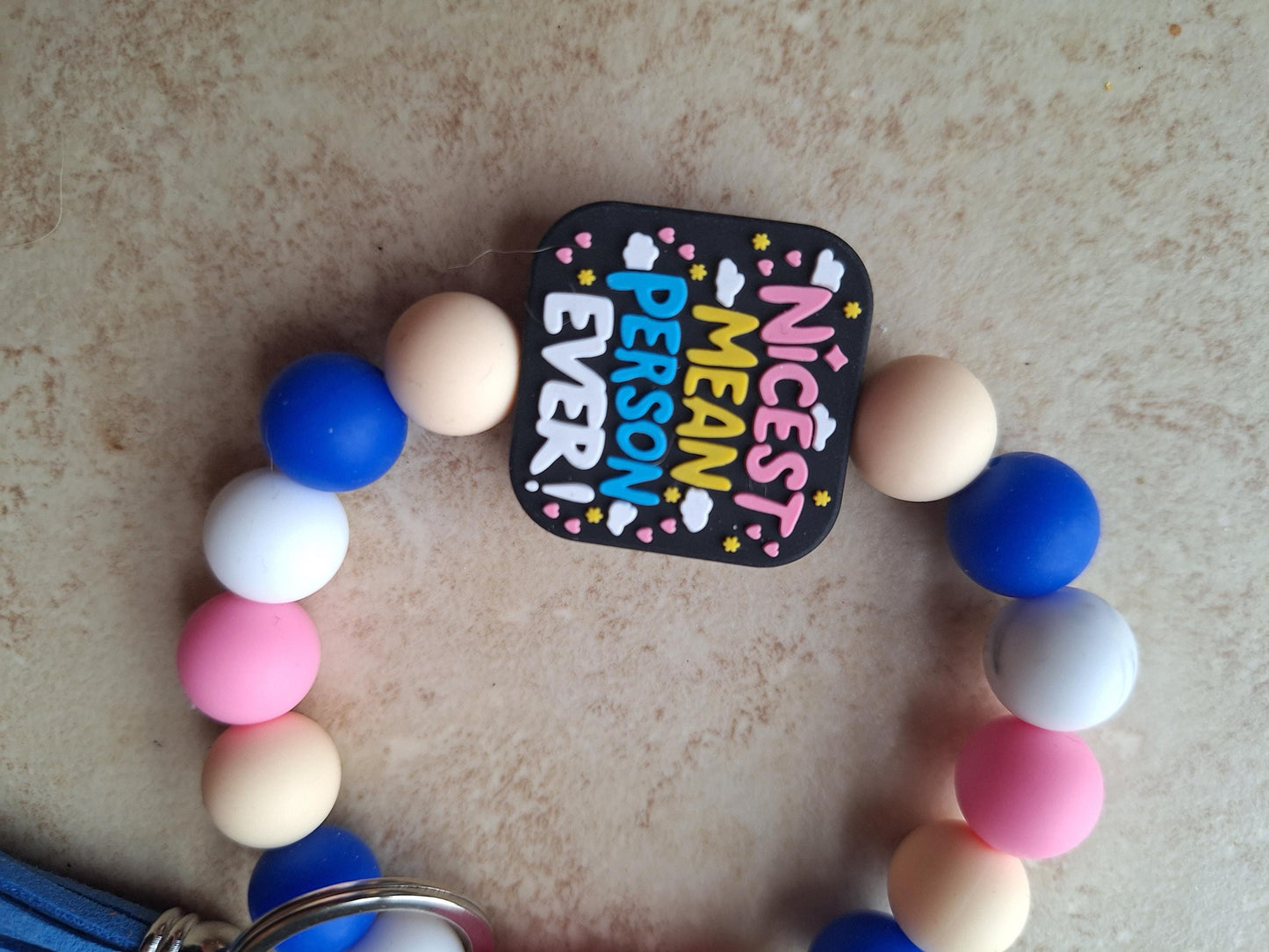 Silicone beaded wristlet keychain nicest mean person ever attitude silicone beaded wristlet keychain / bag accessories key chain gift
