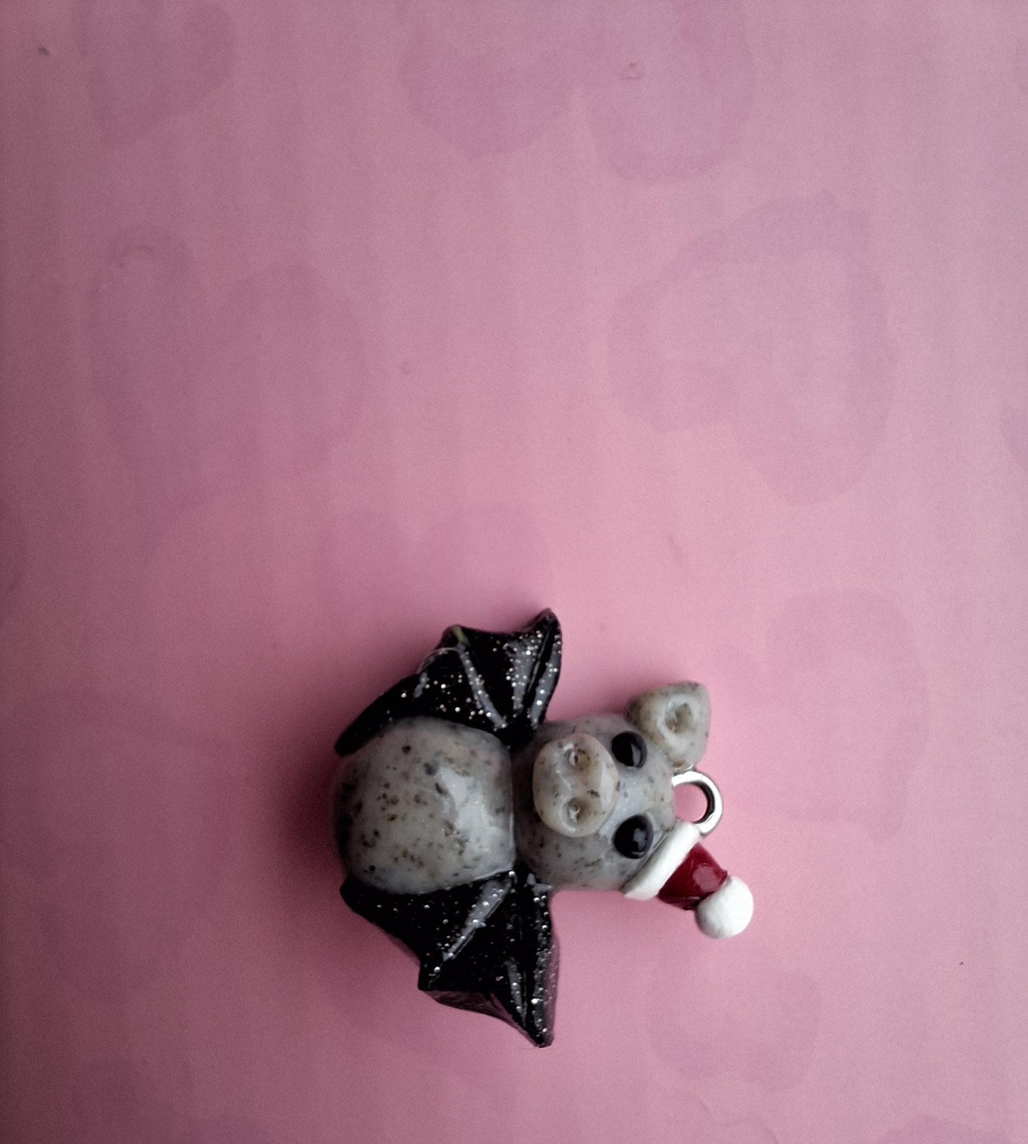 Kawaii clay santa bat charm / polymer clay holiday charms / clay charm jewelry / christmas bat charm stitch marker progress keeper