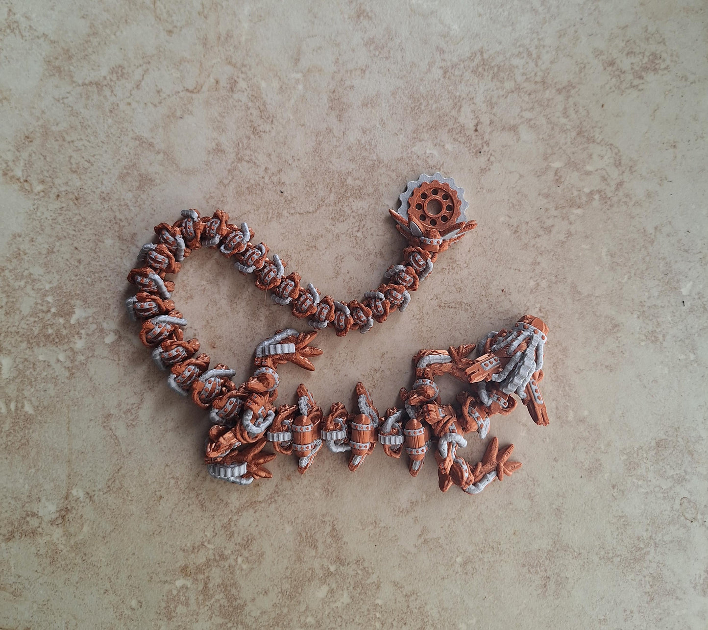 3D articulated silver copper steampunk dragon / 3d printed steam punk gear dragon animals Fidget display knick knack